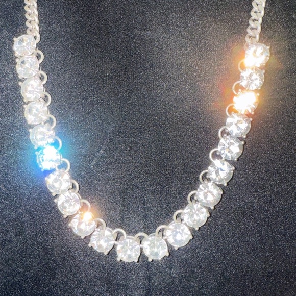 Jcrew Antique Silver Chunky Chain Necklace Crystals Rhinestones Prom Wedding 28” - Picture 3 of 5